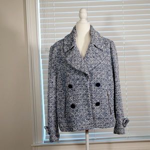 Blue and White Tweed Jacket with Blue Buttons. Size 14